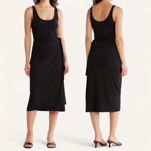 NWT Vince Black Modal Blend Layered Wrap Midi Dress Size S Minimalist Monochrome